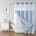 eachope FrostBlue Extra Long No Hook Waffle Weave Shower Curtain with snap-in Liner Replacement, 230GSM Waterproof Fabric Hotel Shower Curtain Set for Bathroom, Through Mesh Top Window,71Wx86H