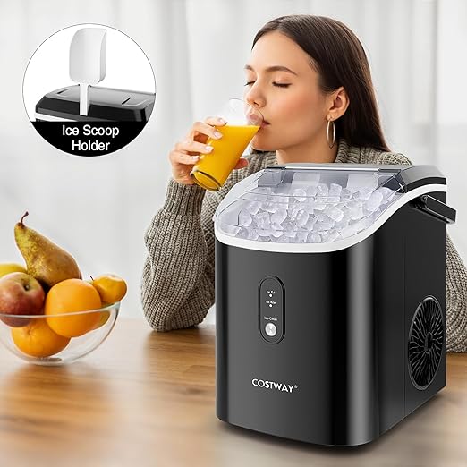 COSTWAY Nugget Countertop Ice Maker, Ready in 6 Mins, 34 lbs/24H, Ice Machine