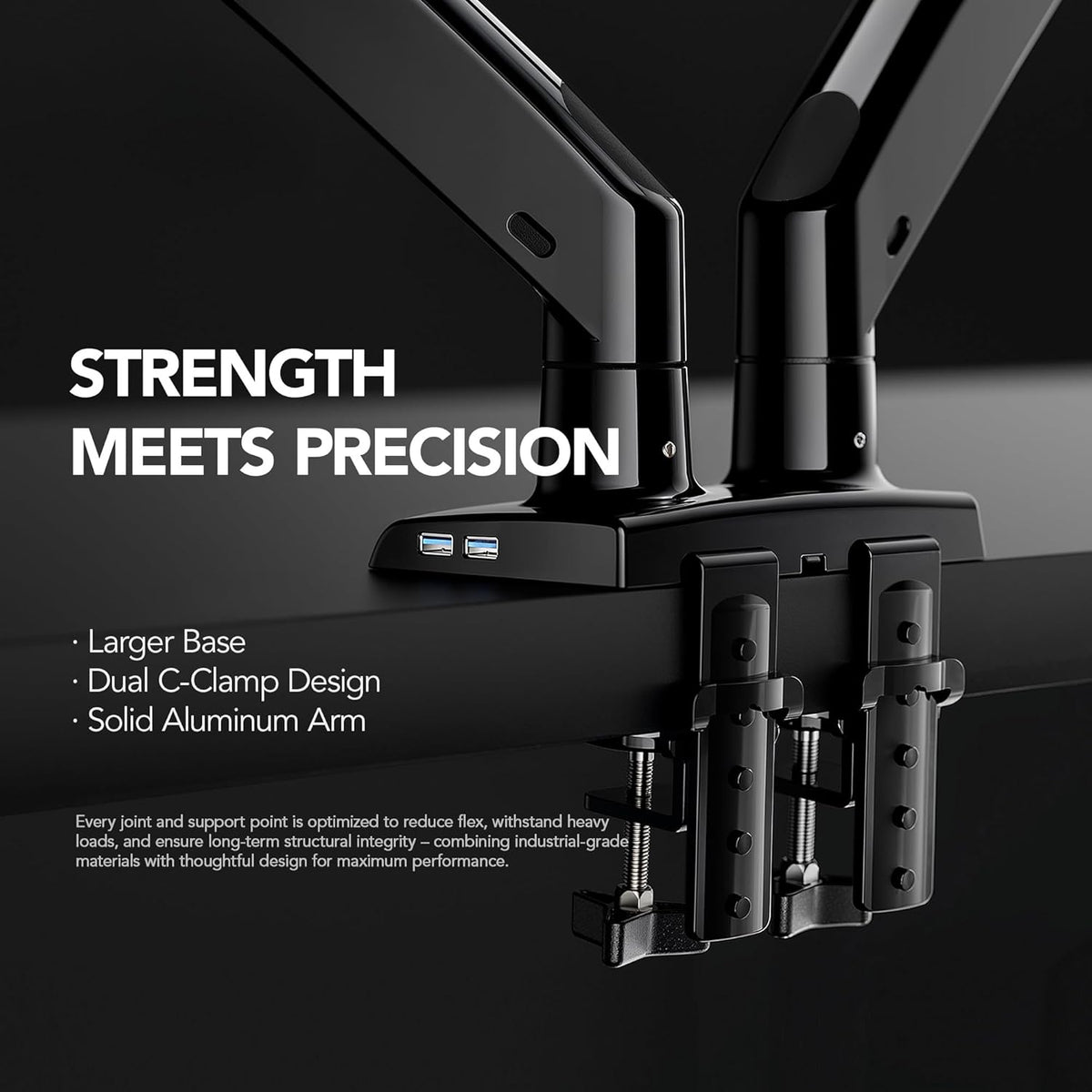 HUANUO NITROGLIDE™ Dual Monitor Stand for 13″–40″, Premium Dual Monitor Mount with USB, Height Adjustable Monitor Stand for 2 Monitors, VESA Mount with Clamp/Grommet Base, Holds 26.4lbs per Arm, HNDS7