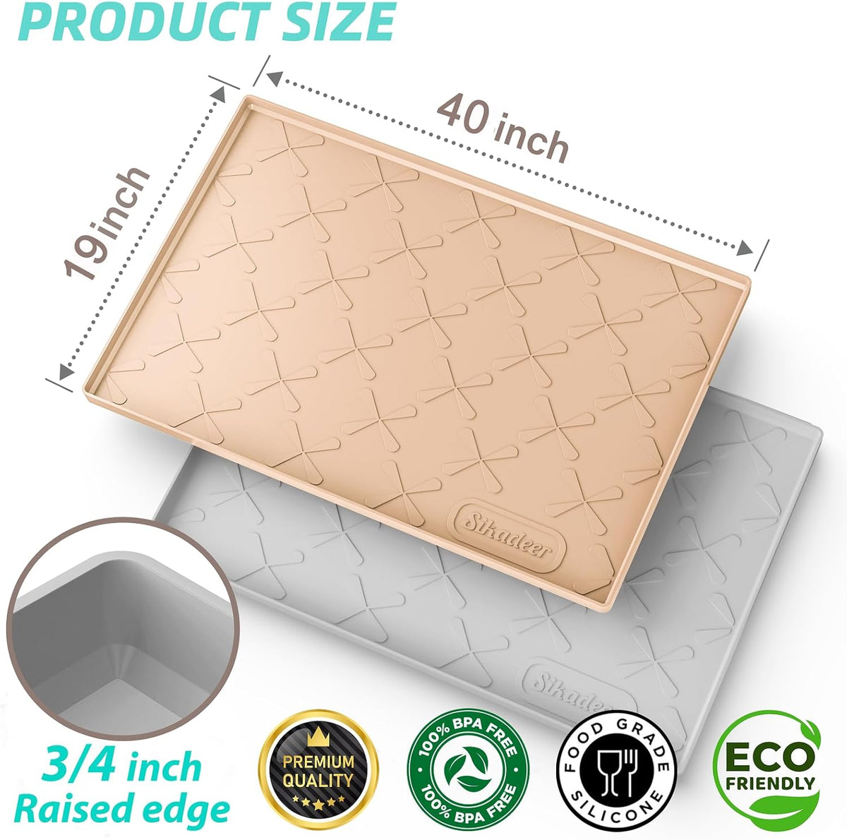 SIKADEER 40" x 19" Under Sink Mat Waterproof, Silicone Mat Kitchen Drawer Shelf and Cabinet Liner, Sink Protector for Kitchen Organizers and Storage, Boot Tray Pet Food Mats