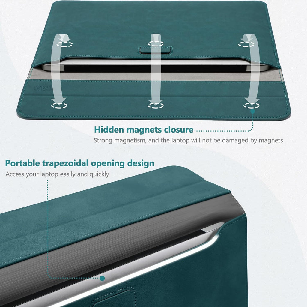 HYZUO 15-16 Inch Laptop Sleeve Case with Stand Feature for MacBook Pro 16 M4/M3/M2/M1 Pro/Max 2025-2019, XPS 15, MacBook Pro 15 2015-2012, Samsung Galaxy Book Flex/Pro 15, Dark Green