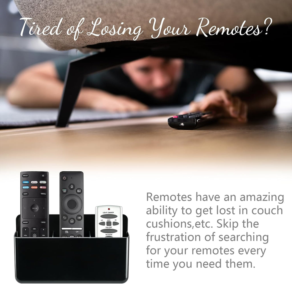 Adjustable Remote Control Wall Mount, 3 Slot TV Remote Holder & Self Adhesive Controller Holder, Black (2 Packs)