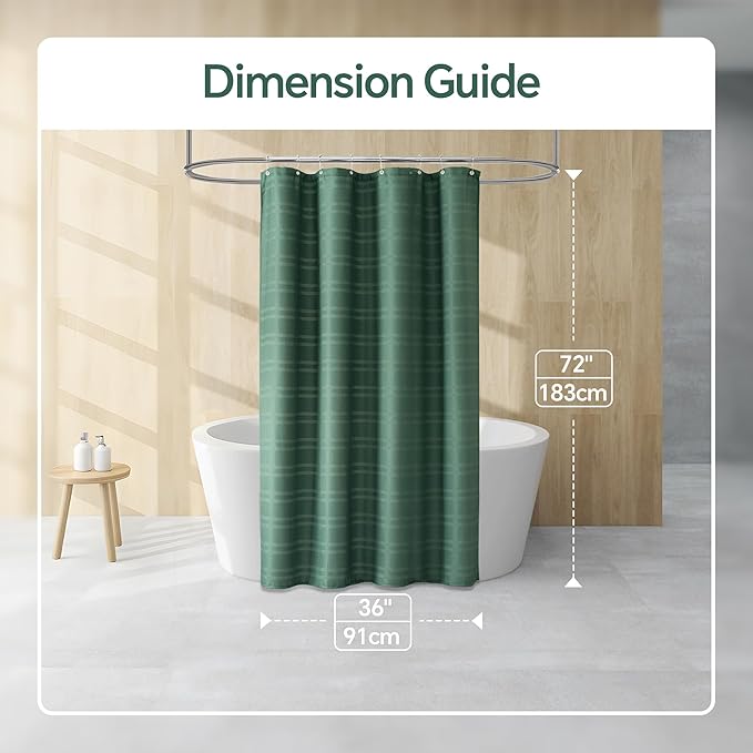 TURKIO 36x72 inch Half Size Small Stall Dark Green Shower Curtain Waffle Weave Shower Curtain Striped Fabric Shower Curtains for Bathroom, Green Bathroom Decor, (36Wx72H, Dark Green)