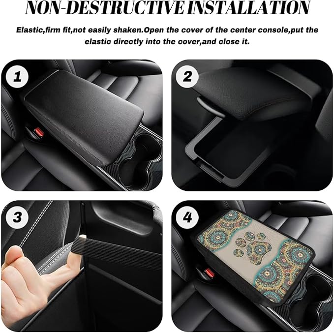 BIGCARJOB Boho Paw Print Car Center Console Cover with Side Storage Cute Paw Print Center Console Armrest Cover Auto Center Console Cover Pad,Universal for Most Cars, Trucks, SUVs