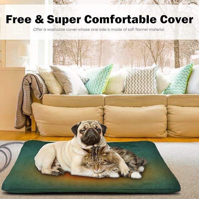PETNF Outdoor Heated Pet Bed with Waterproof Cover,Pet Heating Pads for Dog,Soft Electric Blanket Auto Temperature Control,Heating Mat for Dog House Cabin Cot Doorway,Rescue Cats