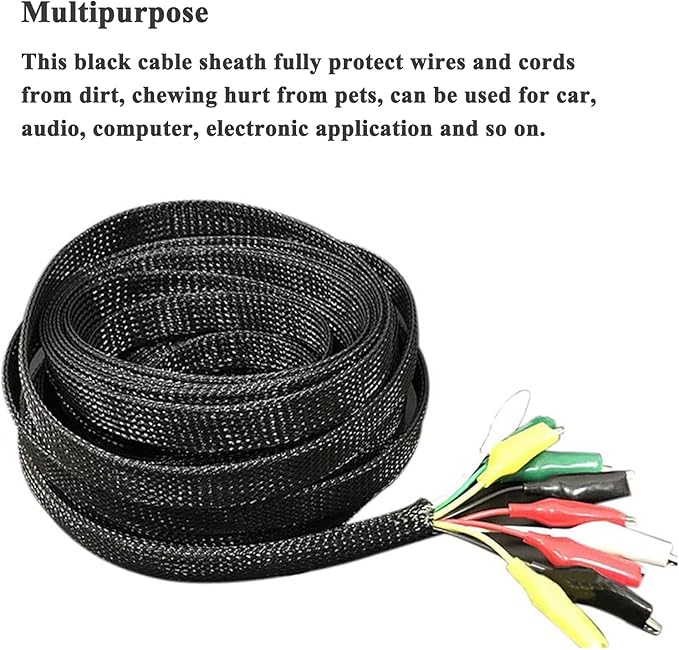 25ft - 3/8 Inch Cable Management Sleeve Protector,Wire Loom PET Expandable Wire Sleeving for Office TV Computer Home Theater Engine Bay Cord Organizer,Protect Cables from Pet Cat Dog Chewing,Black