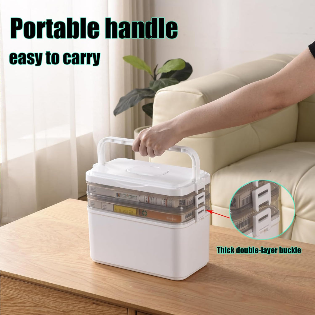 3-Tier Medicine Cabinet Organizer with Removable 6-Compartment Pill Organizer - BPA-Free & Moisture-Resistant Plastic Storage Box for Pills, Medicine, Cosmetics - Portable for Bathroom, Travel