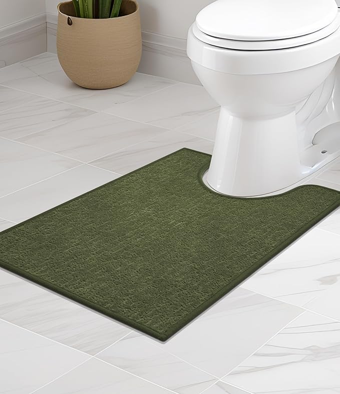 chakme Bathroom Rugs Mat U-Shaped 24x17, Ultra Thin Non Slip Bath Mat Small Quick Dry Absorbent Bath Mat for Bathroom Floor, (Dark Green, U-24"x17")