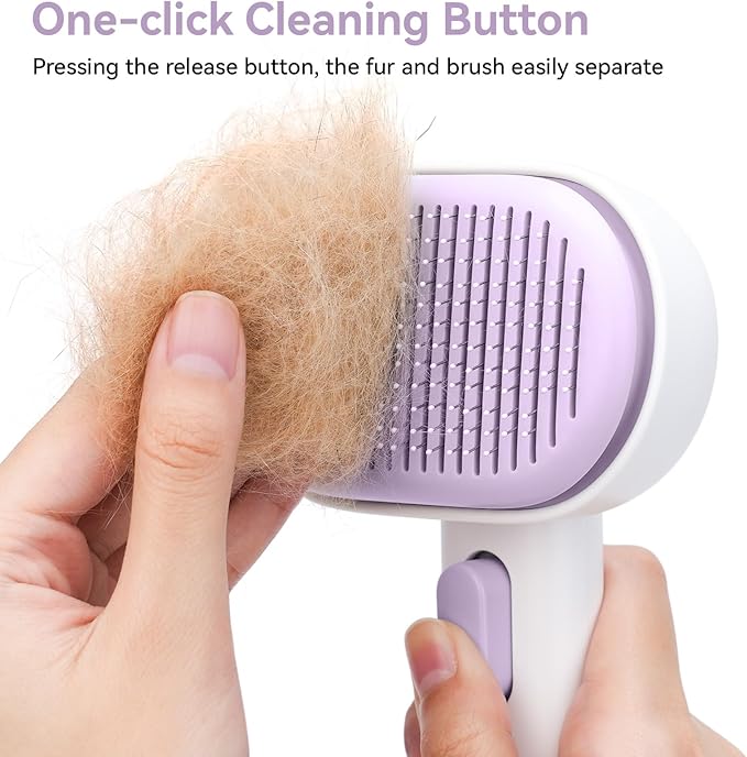 aumuca Cat and Dog Grooming Brush for Shedding, Removes Loose Fur from Long or Short Haired Pets - Ideal for Cats, Kittens, Rabbits, and More - Purple