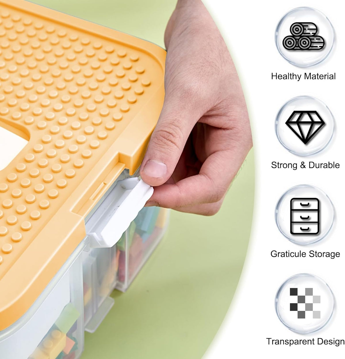 Toys Organizer Storage Case for Lego Box Kids Toy Stackable Building Blocks with Lids Bins Adjustable Lego Storage Containers Plastic Toy Box 1 Layer (Lemon)