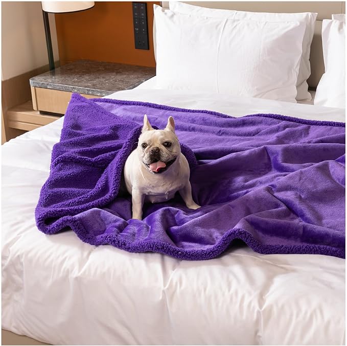 Purple Cuddy Blanket for Dogs and Cats Fluffy Calming Blankets for Couch Covers Waterproof Jacquard Sherpa Fleece Cover Puppy Leakproof for Sofa Bed Mats Reversible Washable Warm-Purple,M-57x40in
