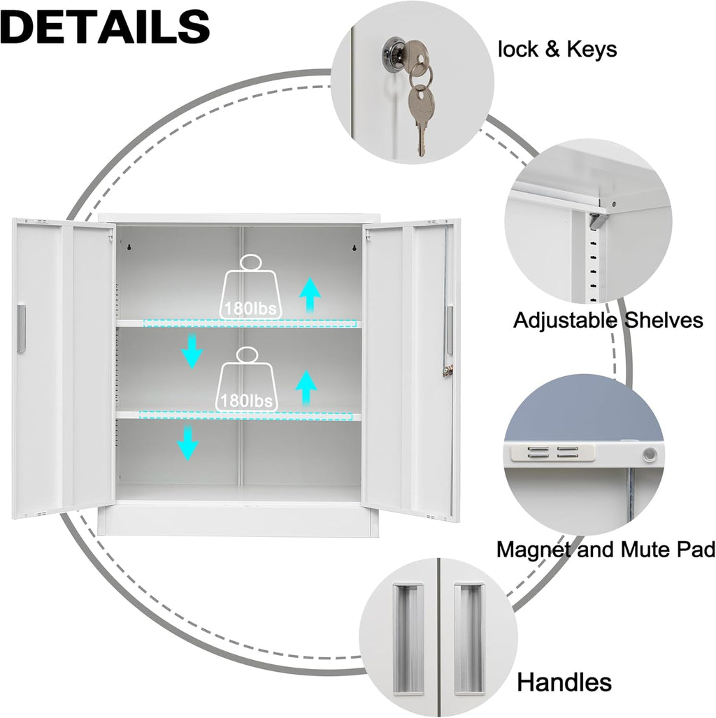 Metal Storage Cabinet with Locking Doors and Adjustable Shelves, 36.2" H Steel Storage Cabinet for Garage, Home, Office, Utility Room-White