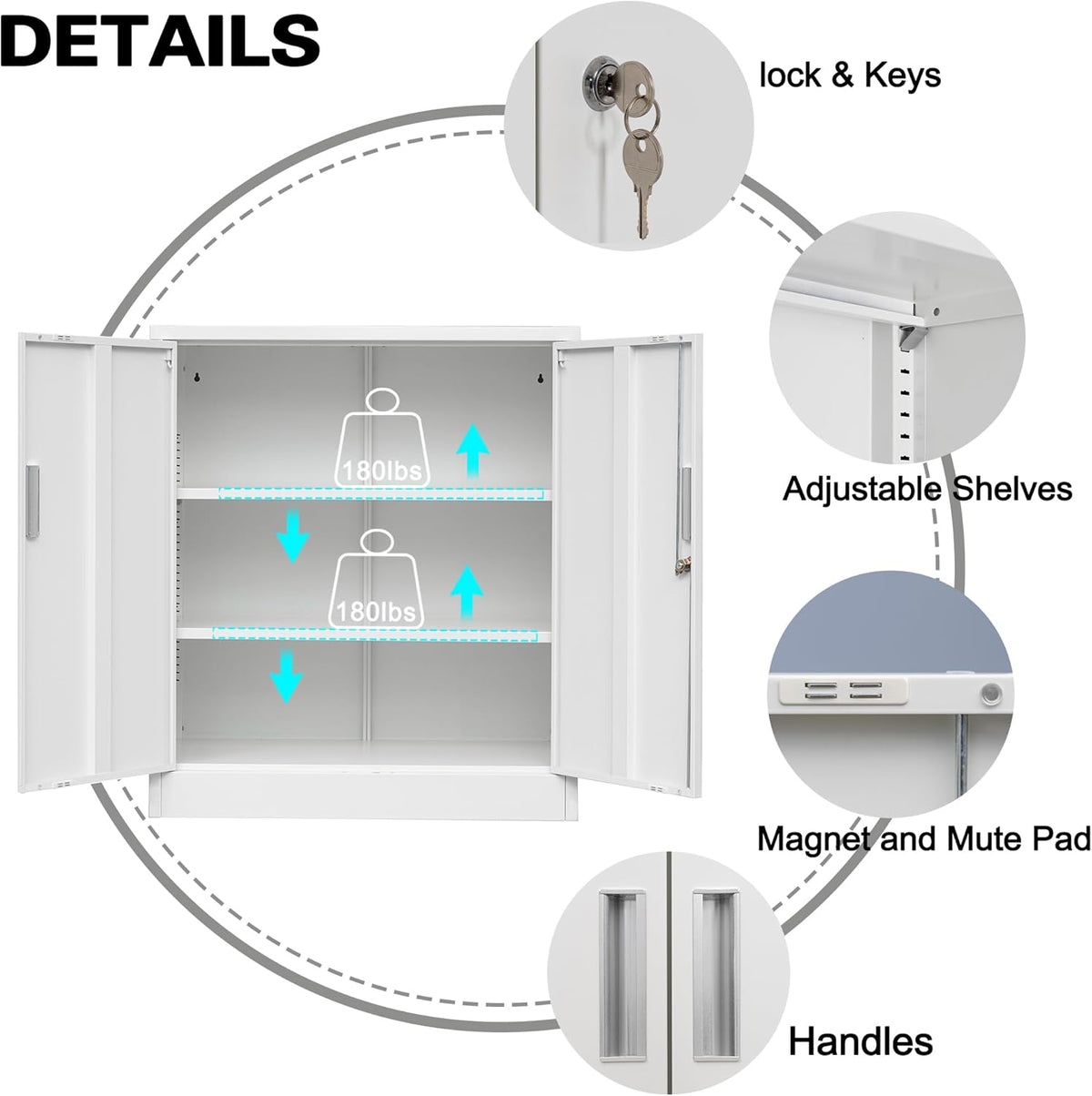 Metal Storage Cabinet with Locking Doors and Adjustable Shelves, 36.2" H Steel Storage Cabinet for Garage, Home, Office, Utility Room-White