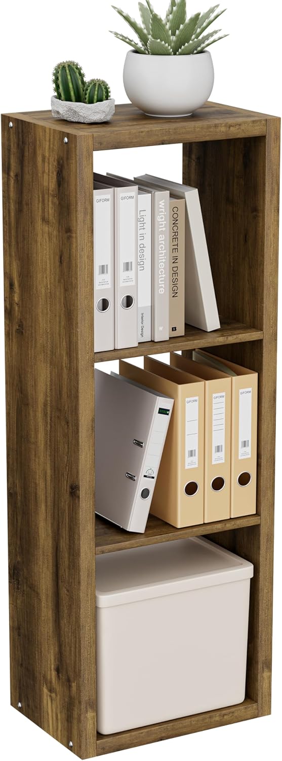 Cube Storage Organizer Bookcase, 3 Tier Decorative 11 inch Open Back Cubical Shelf with Thickened Border, Display Bookshelf for Living Room, Home Office, Sturdy Room (Brown, 3 Cube)