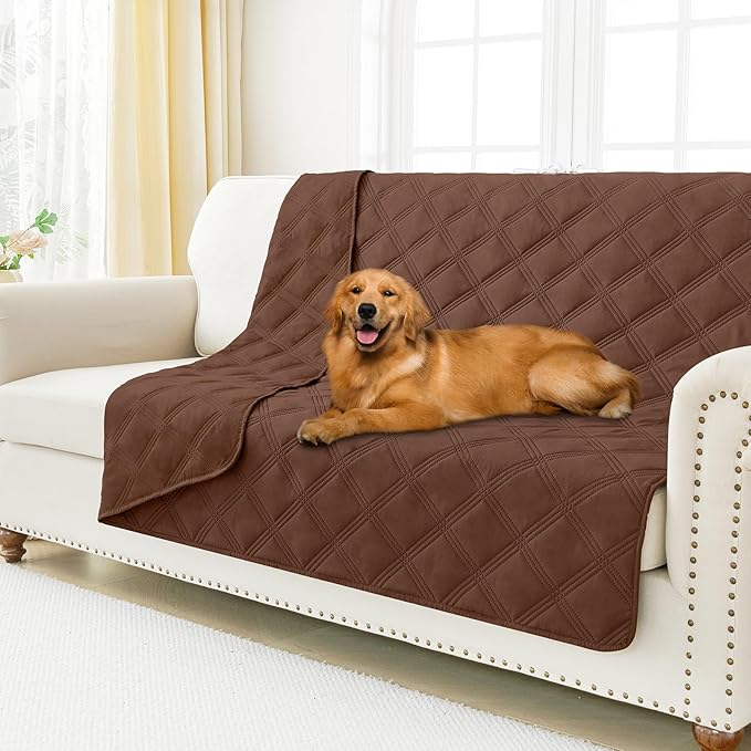 Smiry Waterproof Dog Bed Cover Blanket 68x82, Soft Reversible Pet Blanket, Washable Leakproof Cats Dogs Couch Cover for Sofa, Couch, Furniture, Lattice, Brown/Brown