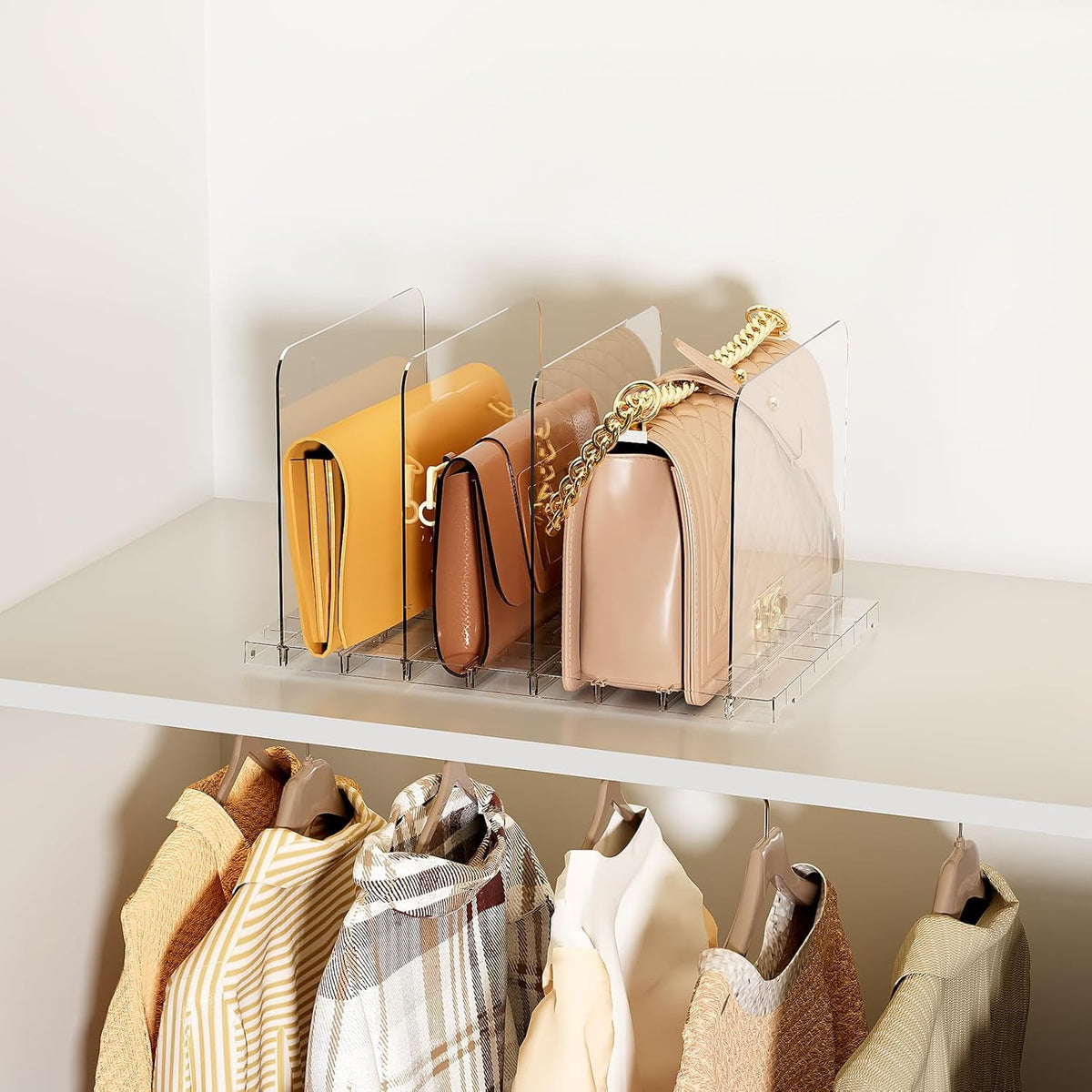 Bag & Purse Organizer for Closet Stackable Acrylic Shelf Dividers for Closet Organization, Clear Handbag Purse Storage Organizer Divider, Keep Clutch, Wallet, Pocketbook Upright, 1 Pack