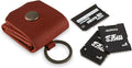 Leather SD Card Holder Keychain, SD Card Case Key Fob, Micro SD Card Holder Organizer, SD Card Storage Case, Memory Card Case Cover, Travel Memory Card Case (Cognac)
