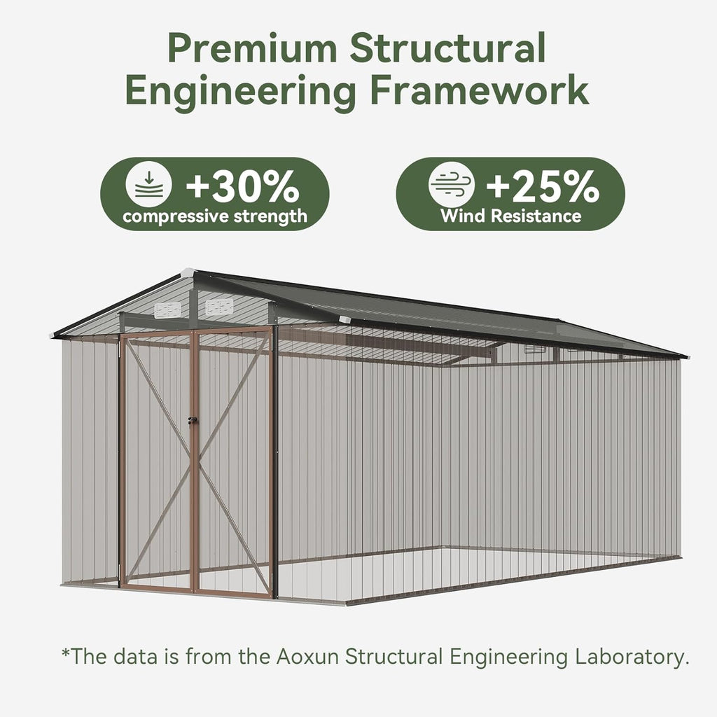 Aoxun 8x12 FT Outdoor Storage Shed Large Shed Steel Utility Tool Shed Storage House with Door & Lock, Metal Sheds with Sloped Roof for Garden Patio Lawn Poolside, Brown