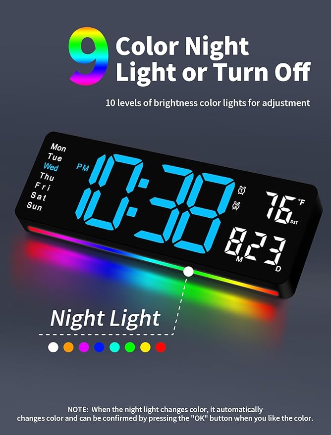 MASHI Digital Wall Clock, Auto-Dimming Wall Clock