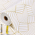Shelf Liners for Kitchen Cabinets 17.5in x 30FT Non Adhesive Cabinet Liner Strong Non-Slip Thickened Gold Geometric Drawer Liner Easy to Clean for Shelf Cabinet with Knife and Tape Measure