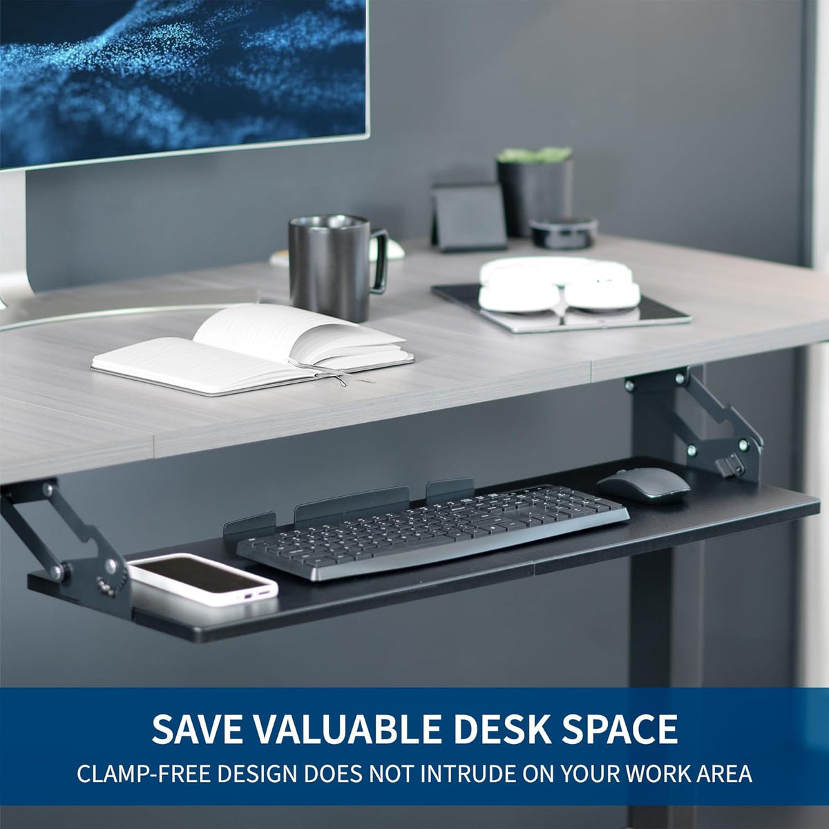 VIVO Large Under Desk 34 x 11 inch Computer Keyboard and Mouse Tray with Swinging Height Adjustment, 12 Settings, Platform Drawer for Typing, Black, MOUNT-KB34S