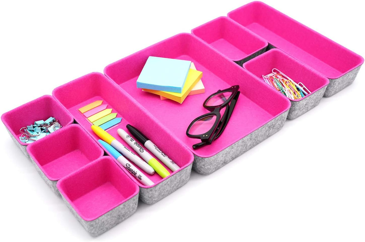 Welaxy desk drawer organizers tray for office suppliers entryway catchall key holder makeup crafts pens decluttering 8-piece fall gift (‎hot pink)