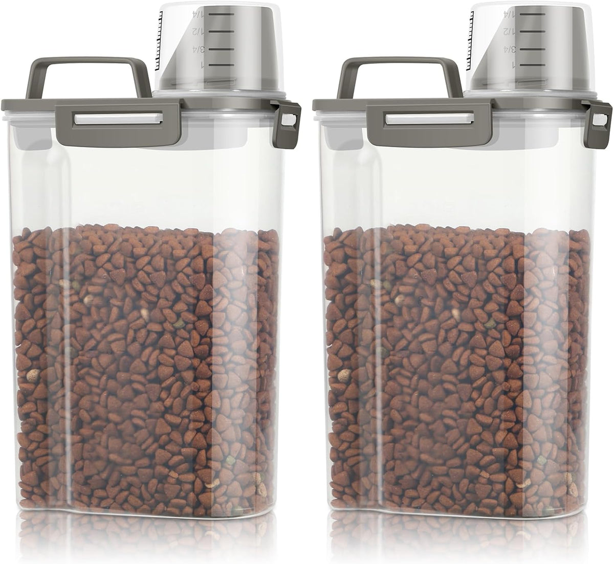TBMax Small Dog Cat Food Storage Containers 2 Pack, Travel-Friendly Pet Food Container with Spout & Measuring Cup, Kid-Friendly Pet Feeding Dispenser, Portable Dog Treat Bird Seed Container -Grey