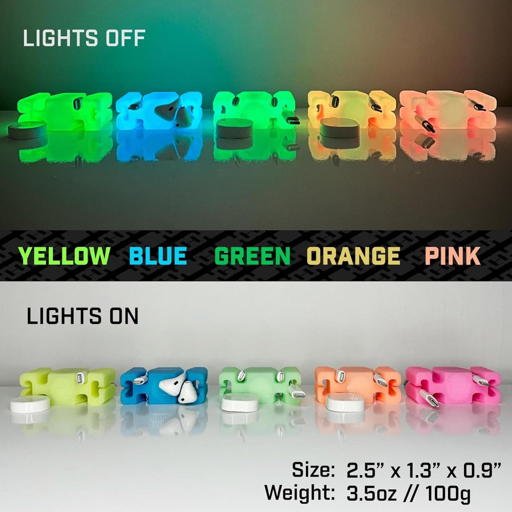 GlowBrick Stocking Stuffers for Adults Cord Management Weighted Cord Holder Cable Wrap Phone Stand - Glow-in-The-Dark Gadget Organizer for Nightstand. Gift for Men, Silicone. Glowing Green