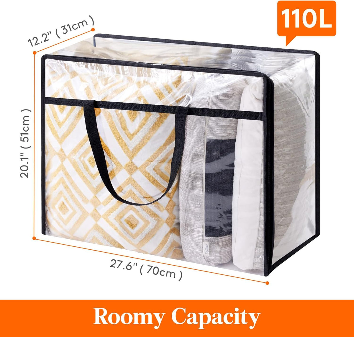 Lifewit 110L Large Clear Clothes Storage Bags, 3 Pack Plastic Vinyl Foldable Moving Bags with Zipper, Closet Organizers and Storage Containers for Blanket, Bedding, Duvet, Pillow, Comforter