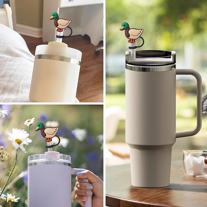 Animal Straw Toppers For Stanley Cups;Straw Covers Cap Toppers Compatible With Stanley 30&40 Oz Tumbler, Reusable & Silicone Tumbler Straws Topper For 0.4 Inch Tips Animal Lover Gifts (Mallard Duck)