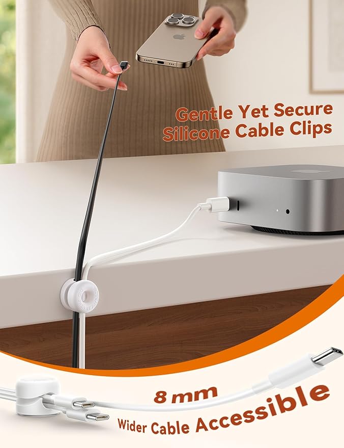 8Pack Cord Organizer JOYROOM Cable Clips [1s Side-Snap Lock] Silicone Cord Holder Cable Management, Adhesive Cord Clips Phone Charger Wire Keeper, Office Workspaces Desk Organization Home Accessories