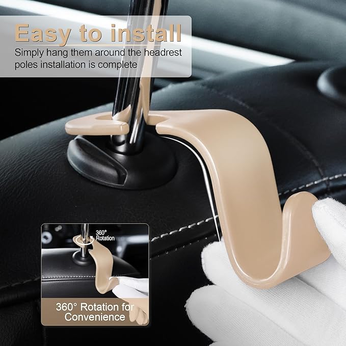 LivTee Car Seat Headrest Hook, Auto Seat Hook Hangers Storage Organizer Interior Accessories for Purse Coats Umbrellas Grocery Bags Handbag, 4-Pack