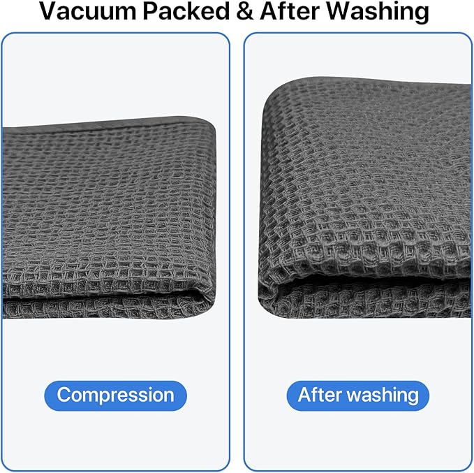 FreeNook 100% Cotton Waffle Weave Kitchen Towels, 4 Pack Dish Cloths for Washing Dishes, Ultra Soft Absorbent Dish Towels, Quick Drying Kitchen Rags, 13x28 Inches, Dark Grey