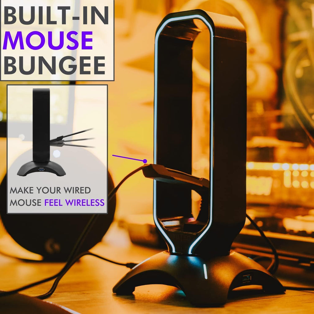 Tilted Nation Gaming Headset Stand | RGB Headphone Stand for Desk with Mouse Bungee and USB Hub (Cool and Clean Setup) Gaming Headset Holder - Perfect Gamer Gift Accessory