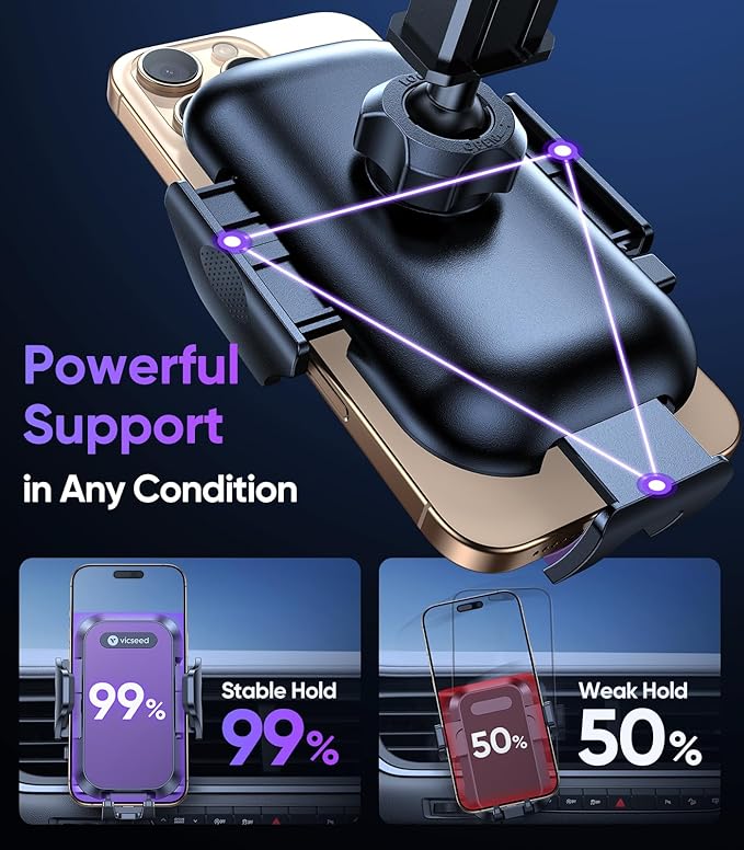 VICSEED Purple Phone Holders for Your Car [Upgraded True Military-Grade Strongest Suction] Cell Phone Mount for Car Dashboard Windshield Vent Truck Boat Stand Adjustable for iPhone Android