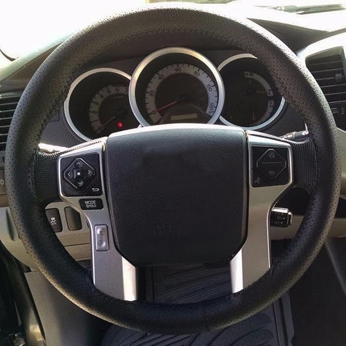 Onerbuy Universal Leather Car Steering Wheel Stitch On Wrap Cover DIY Sewing Breathable and Anti Slip, Maximum for 15-Inch Diameter Car Steering Wheel (Black)