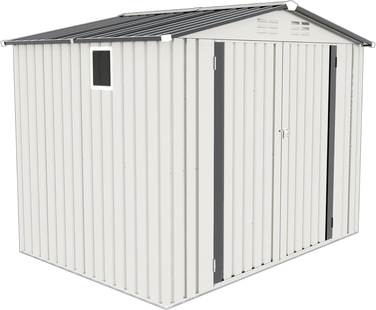 Metal Storage Shed, 8X6 FT Lockable Outdoor Tool Shed with Air Vent and Clear Windows, Galvanized Steel Garden Shed for Backyard, Patio, Garden, Bike Storage or Outdoor Use, Grey