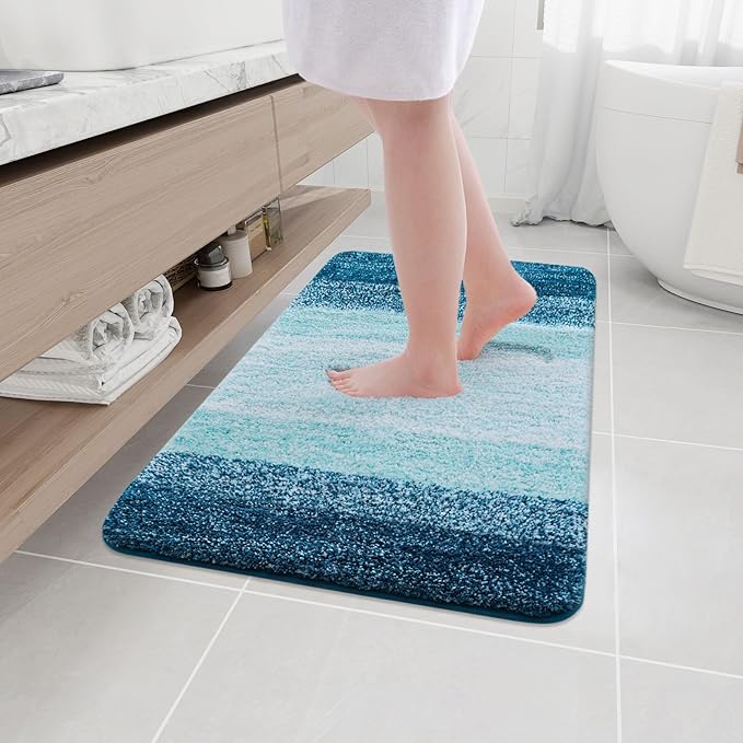 Arotive Microfiber Bathroom Rugs, Shaggy Soft and Absorbent Bath Rug, Non-Slip, Thick Plush Machine Washable Dry Bath Mats for Bathroom, Tub and Shower, 36x24, Peacock Blue, Rectangular