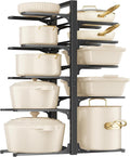 MUDEELA 10-Tier Pots and Pans Organizer under Cabinet, 23.62" Height Heavy Duty Pot and Pan Organizer Kitchen Cabinet Organization and Storage, Adjustable Pot Rack for Frying Pan, Cast Iron Skillet