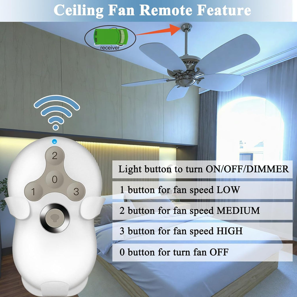 Universal Ceiling Fan Remote Control Kit, Replacement for Hampton Bay, Hunter, Harbor Breeze, 3 Speed with Light Dimmer, 434MHz, with Wall Mount