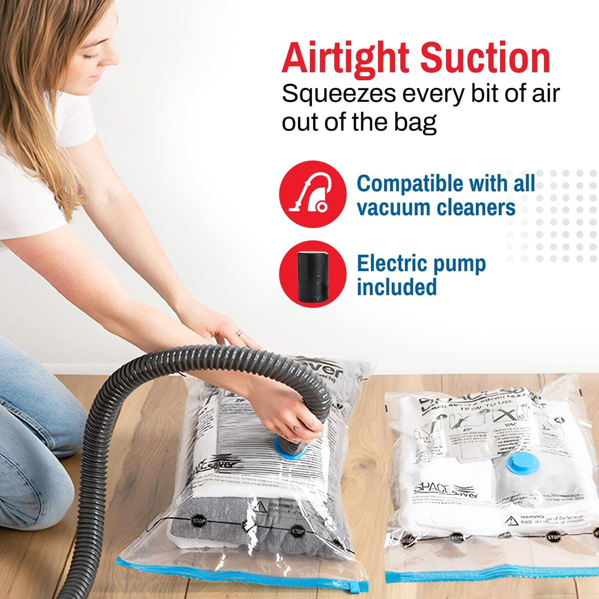 5 Pack Jumbo Vacuum Storage Bags for Comforters, Blankets & Clothes – Jumbo Vacuum Sealed Compression Bags with Hand Pump – Space Saver Storage Bags for Bedding, Moving, Travel & Organization