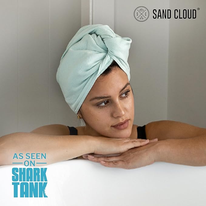 Sand Cloud Hair Towel Wrap for Women & Men, (Seaglass, Terra) - 100% Turkish Cotton Quick Hair Drying Towel Wrap - Absorbent Half Terry Weave Hair Plop Head Towel Wrap with Binding Edge