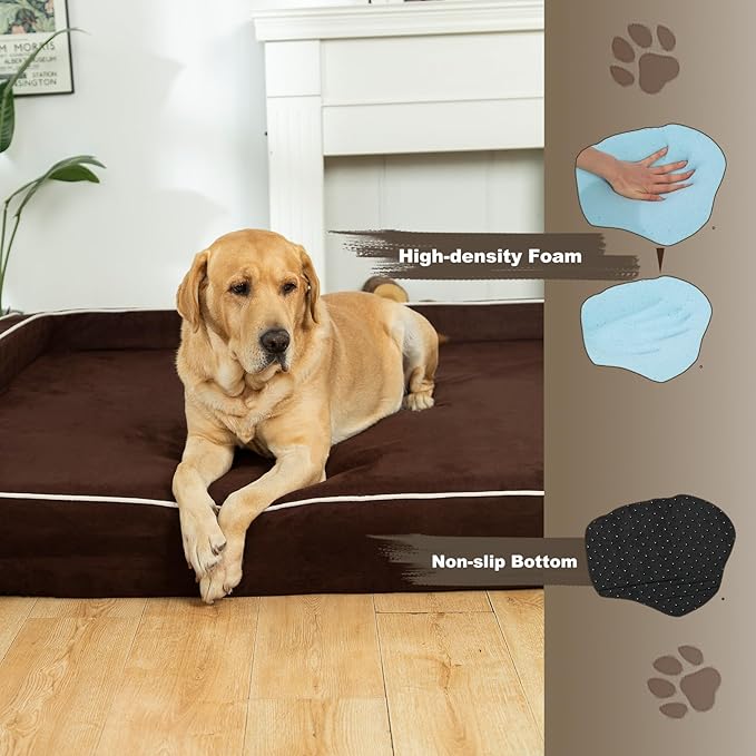 Mama halo Orthopedic Foam Dog Beds for Large Dogs Up to 100 lbs, L Dog Couch with Bolster, Washable Pet Bed Sofa with Removable All-Over Water-Resistant Cover & Non-Slip Bottom(Large, Chocolate)