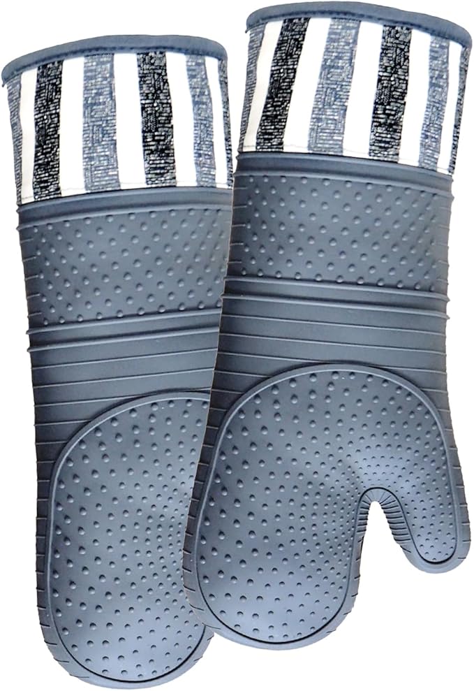 RED LMLDETA Heat Resistant 550 Degree Oven mitt, Silicone Oven Hot Mitts - 1 Pair, Extra Long Professional Baking Oven Gloves - Food Safe,Pot Holders Cooking,Grilling,Kitchen (Grey Mittens)