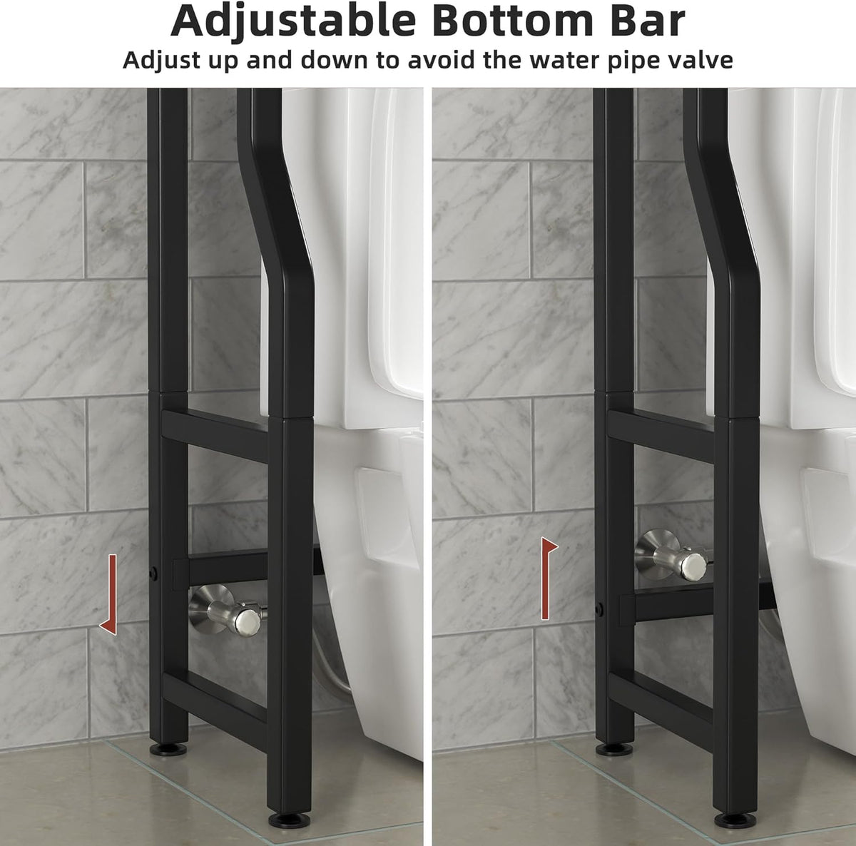 3 Tier Over The Toilet Storage Rack with Toilet Paper Holder, Metal Freestanding Bathroom Shelves with 4 Hooks, Over Toilet Storage Shelf for Bathroom Storage, Black