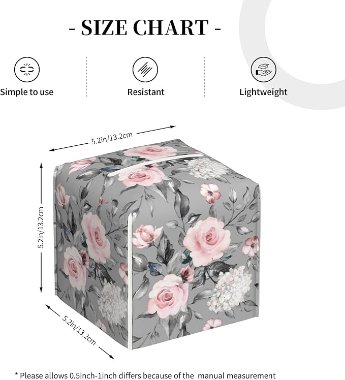 Pink Rose Flowers Tissue Box Cover Square,Colorful Spring Floral Tissue Box Holder Waterproof Leather Facial Paper Organizer Dispenser for Bathroom Home Car Nightstand Vanity Desk