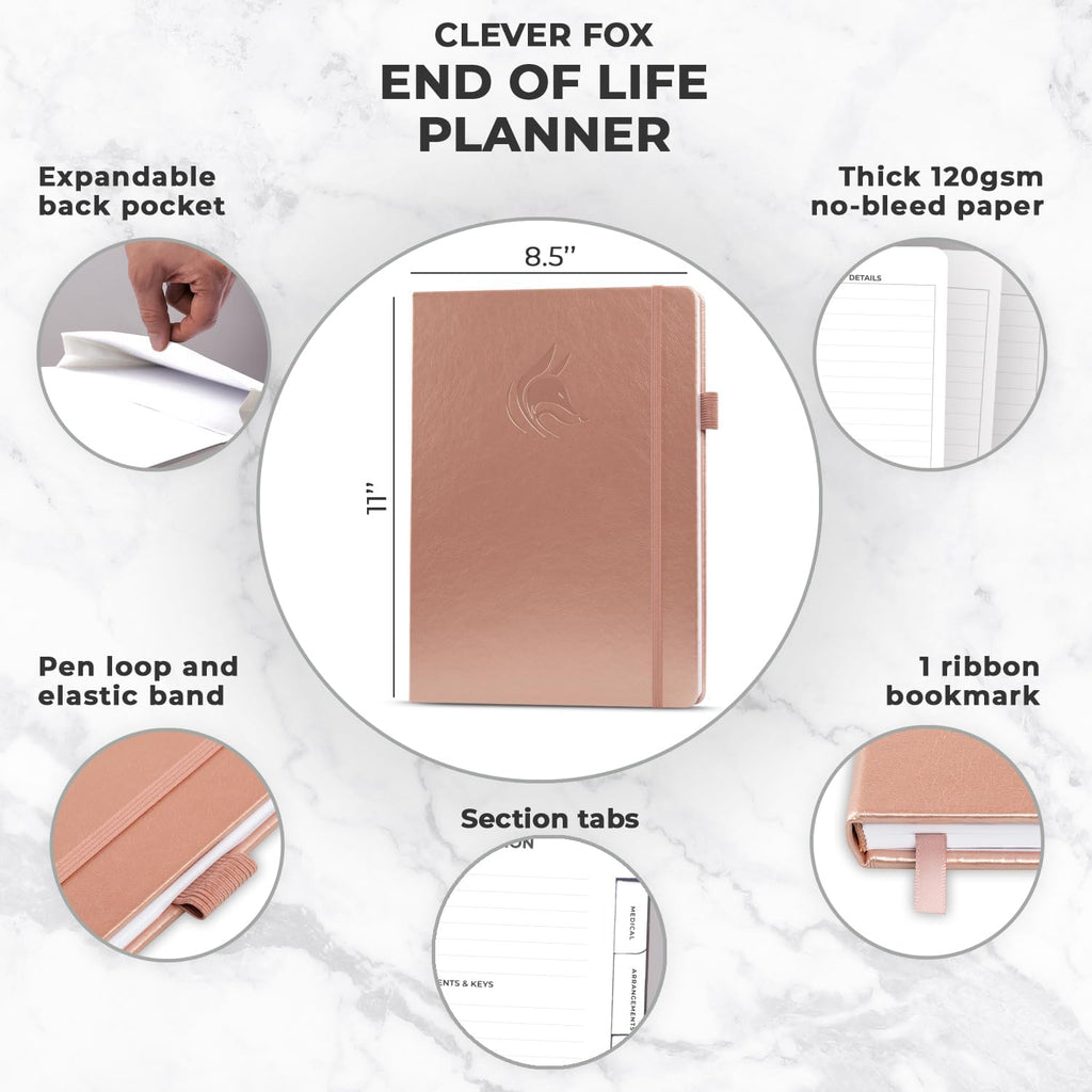 Clever Fox End of Life Planner – Final Arrangements Organizer for Beneficiary, Will Preparation, Last Wishes & Funeral Planning, A4 (Rose Gold)