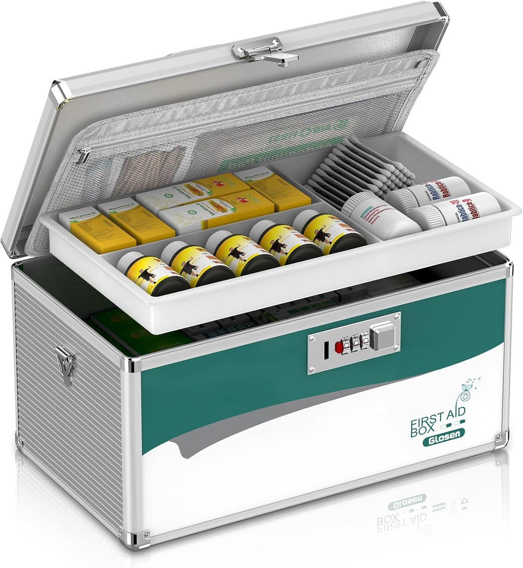 Glosen Medicine Lock Box with Combination Lock,Medication lock box【Large 14x 8.5 x 7.5 Inch】,medical box organizer