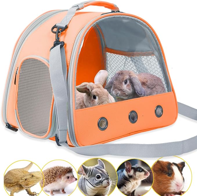 Rabbit Travel Carrier,Lizards Carrier, Small Animal Travel Bag for Bunny Sugar Glider Hedgehog Rat Parrot Bird Guinea Pig, Portable Guinea Pig Travel Cage for 2