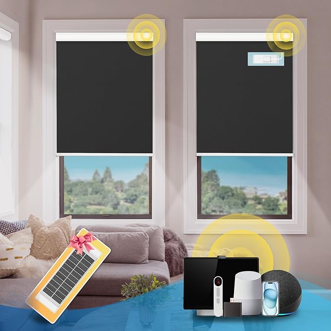 DENFOON Motorized Blinds with Remote, Thermal ElectricBlinds【Solar Panel】